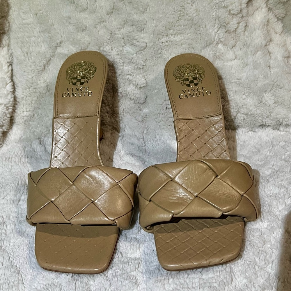 Vince Camuto Tan Mules with Quilted Design